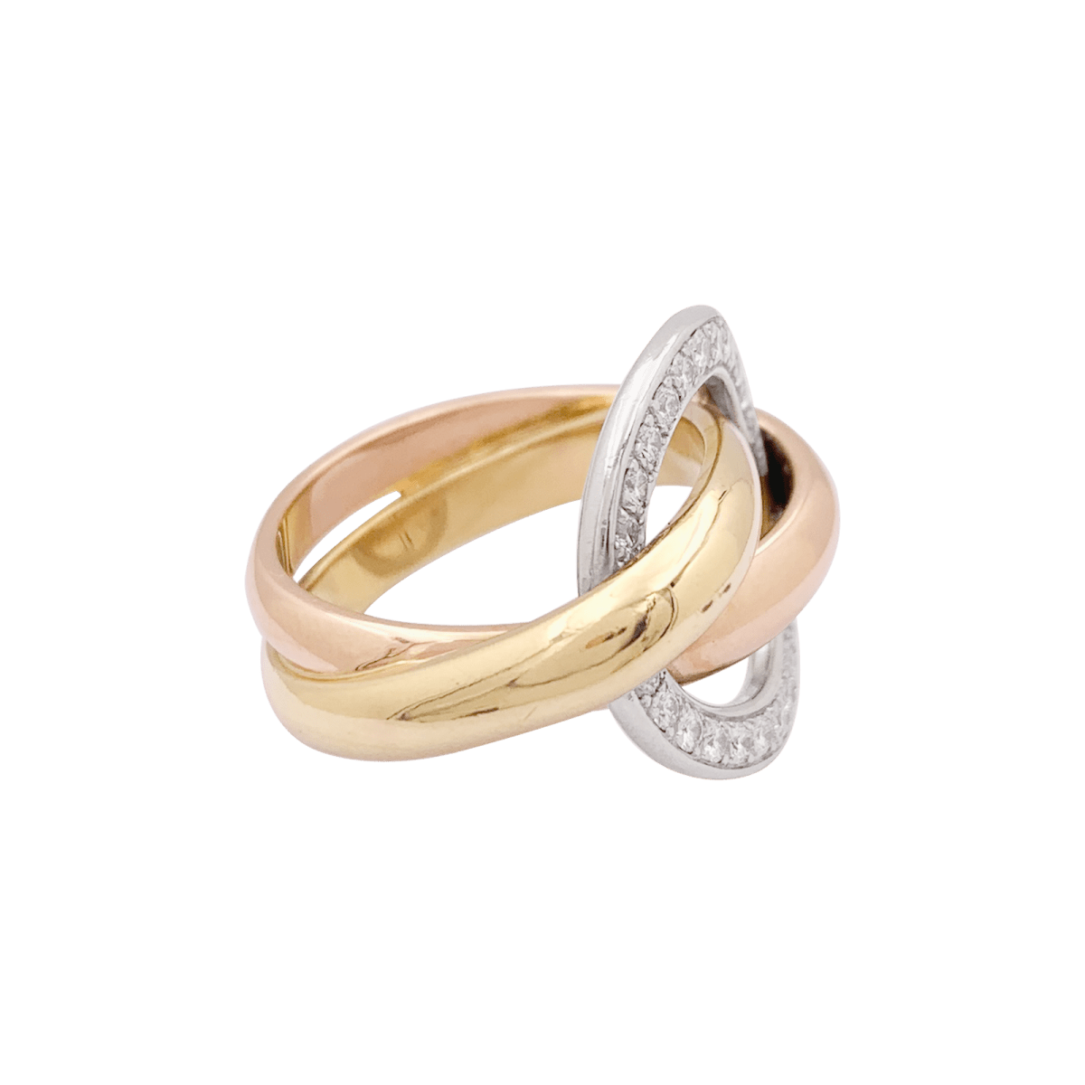 Bague Cartier "Trinity Crash" trois ors, diamants. - Maison Eloe