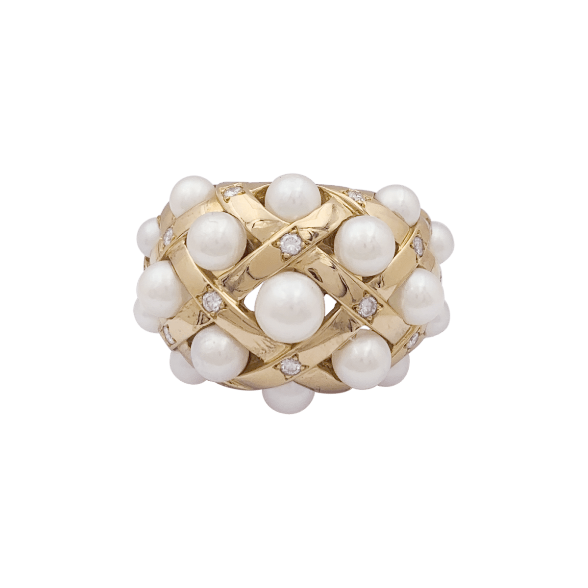 Bague Chanel, "Baroque", or jaune, diamants et perles. - Maison Eloe