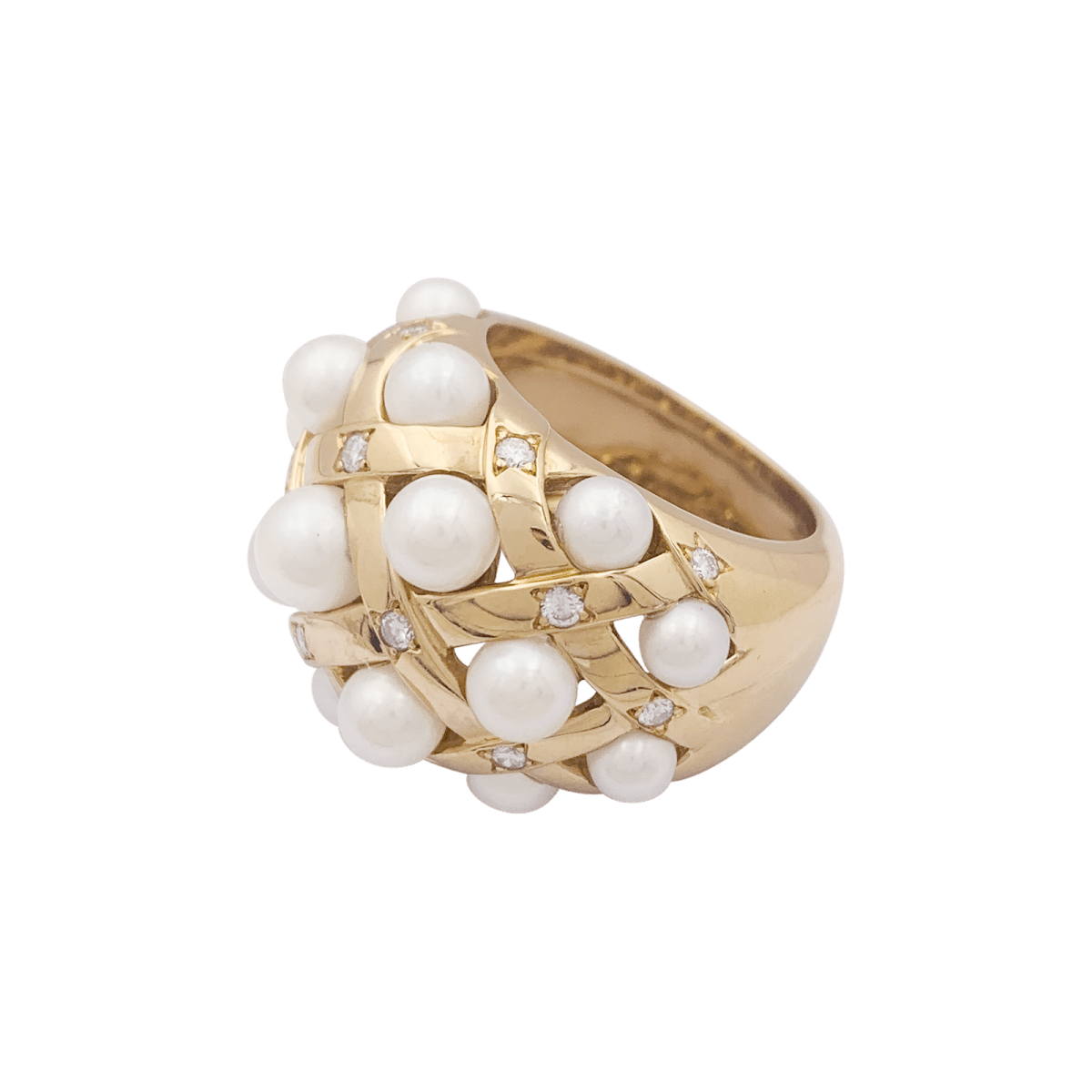 Bague Chanel, "Baroque", or jaune, diamants et perles. - Maison Eloe