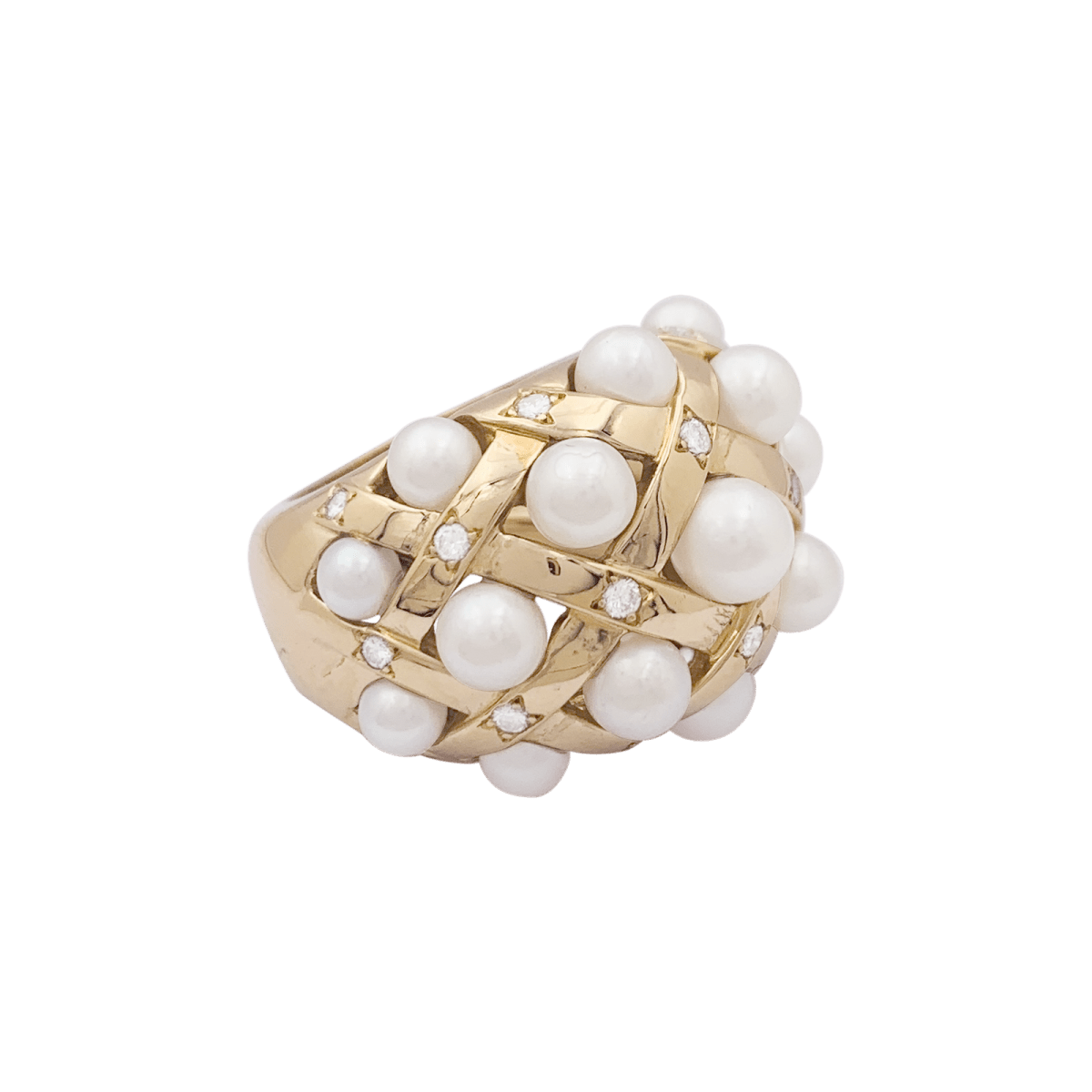 Bague Chanel, "Baroque", or jaune, diamants et perles. - Maison Eloe