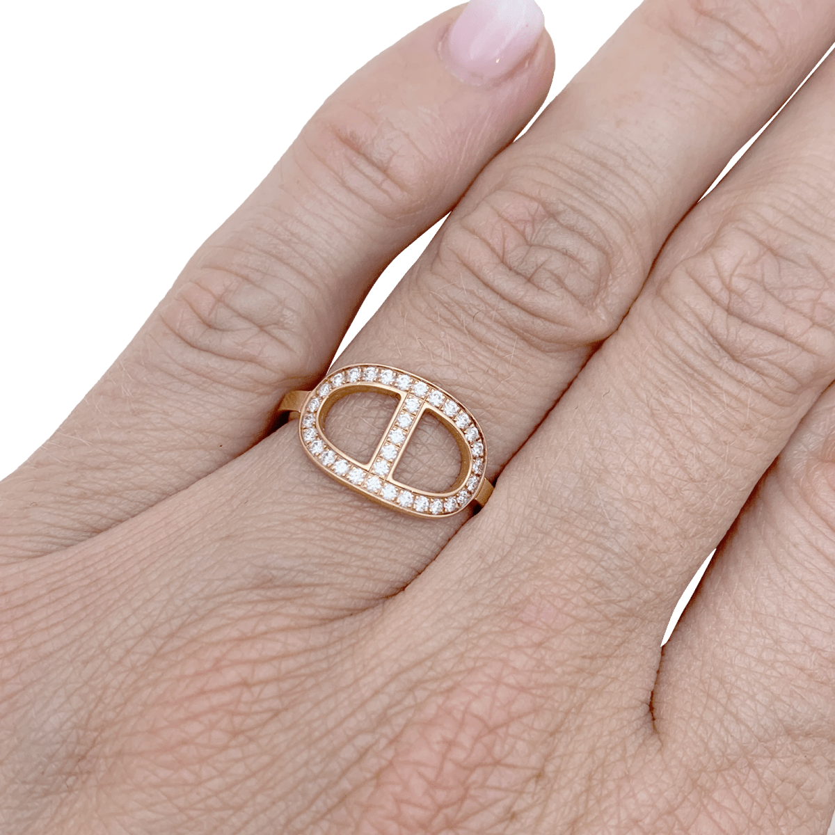 Bague Hermès, "Chaîne d'ancre contour", or rose, diamants. - Maison Eloe