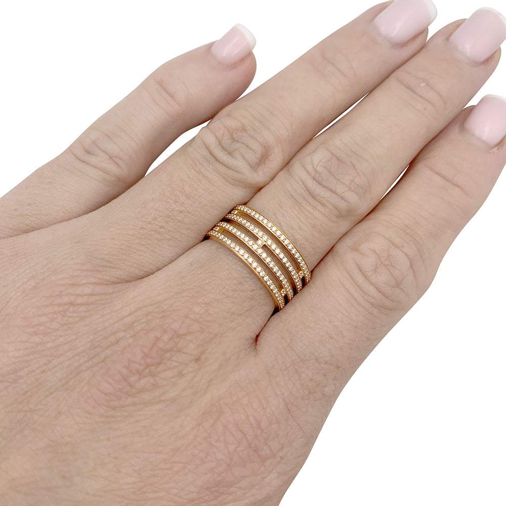 Hermès ring, "Ariane", pink gold, diamonds.