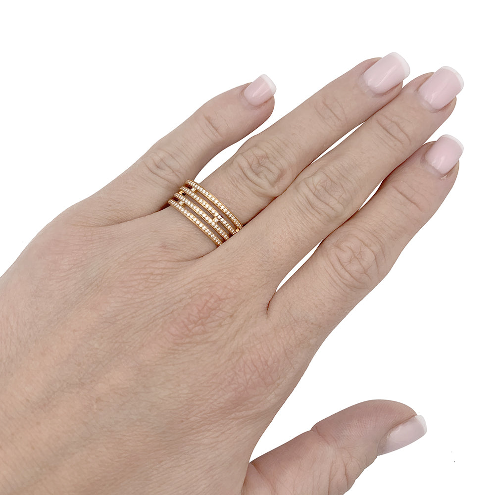 Hermès ring, "Ariane", pink gold, diamonds.