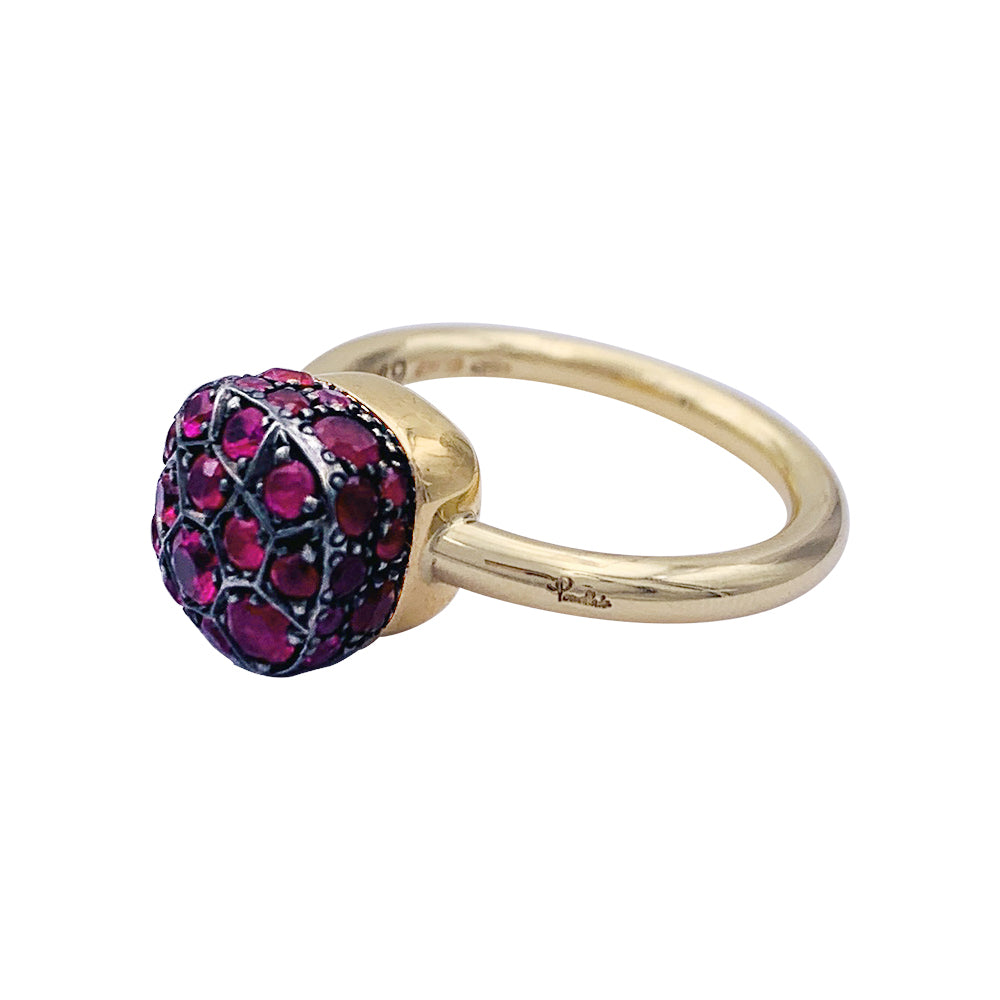 Pomellato ring, "Nudo", two golds, rubies.
