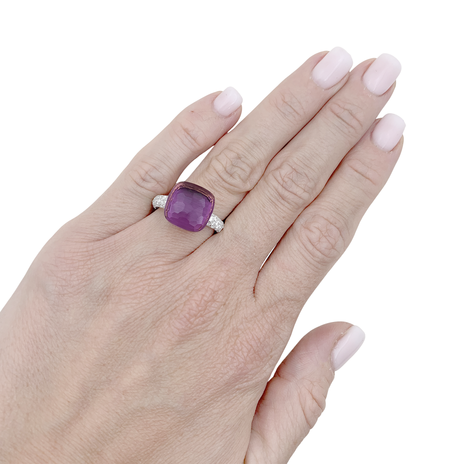 Pomellato ring, "Nudo Maxi", amethyst, diamonds, two golds.