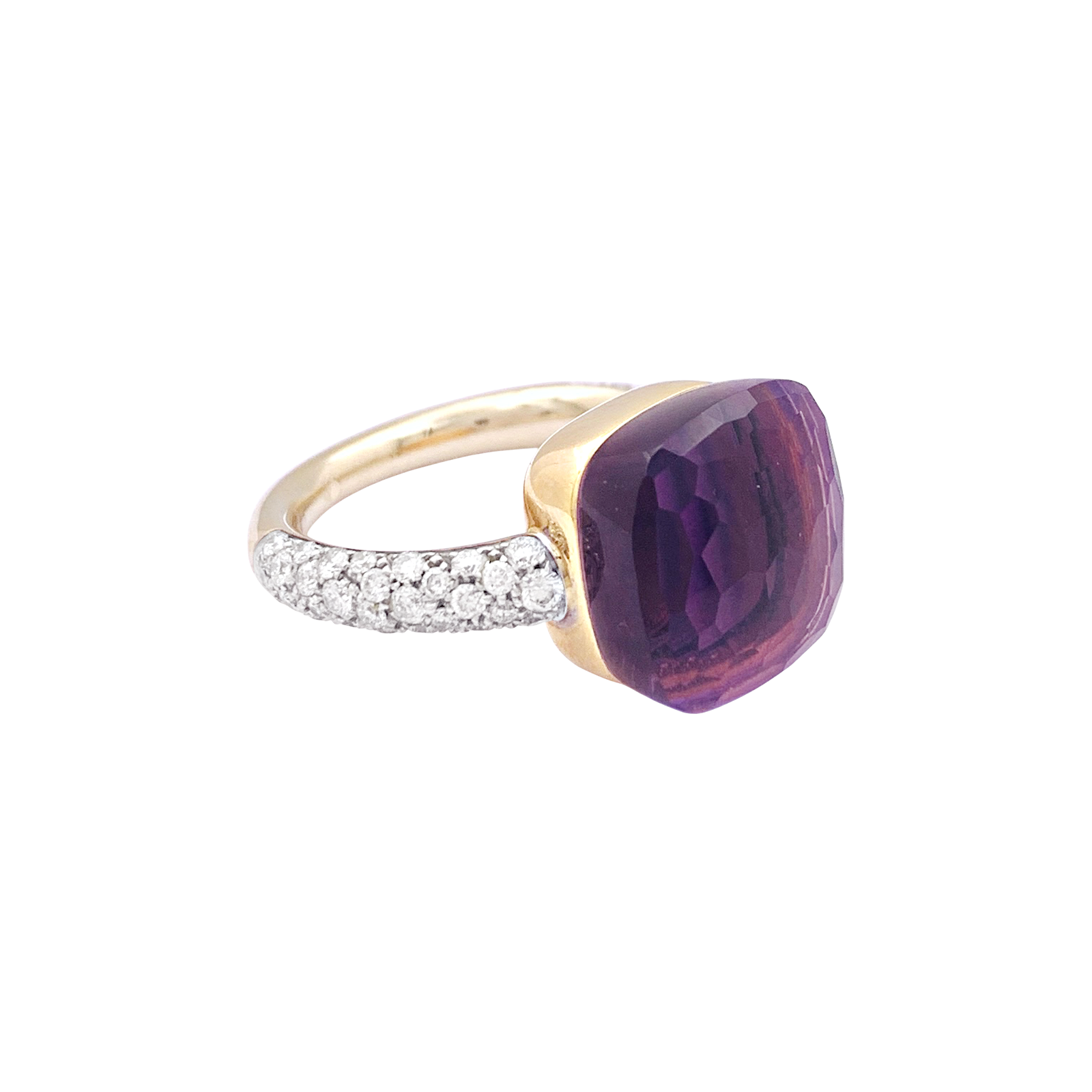 Pomellato ring, "Nudo Maxi", amethyst, diamonds, two golds.
