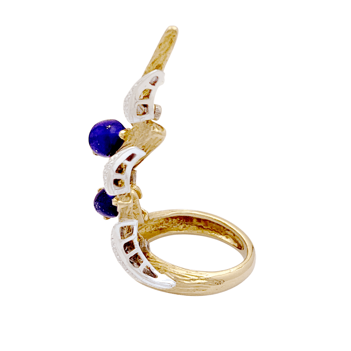 Bague "éclair" deux tons d'or 750/000, lapis lazuli et diamants. - Maison Eloe