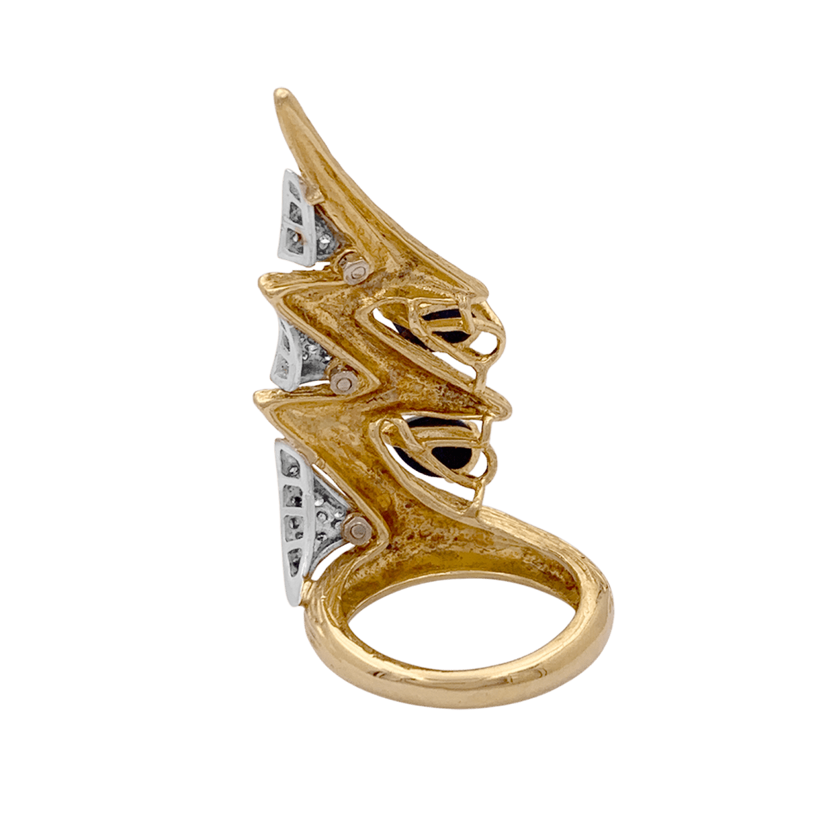 Bague "éclair" deux tons d'or 750/000, lapis lazuli et diamants. - Maison Eloe