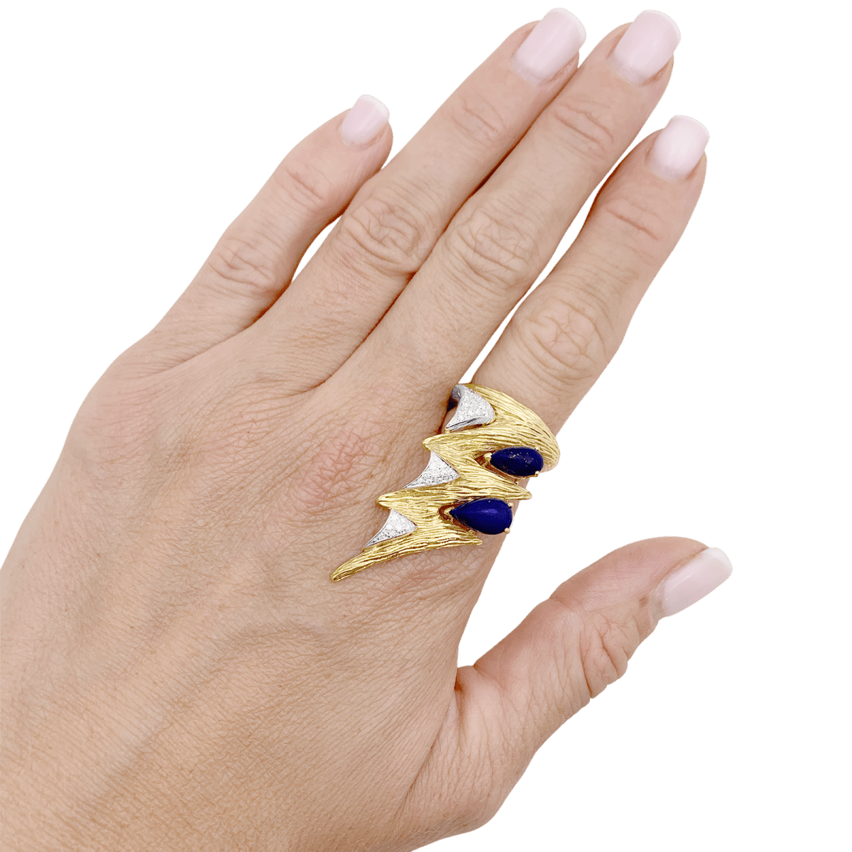Bague "éclair" deux tons d'or 750/000, lapis lazuli et diamants. - Maison Eloe