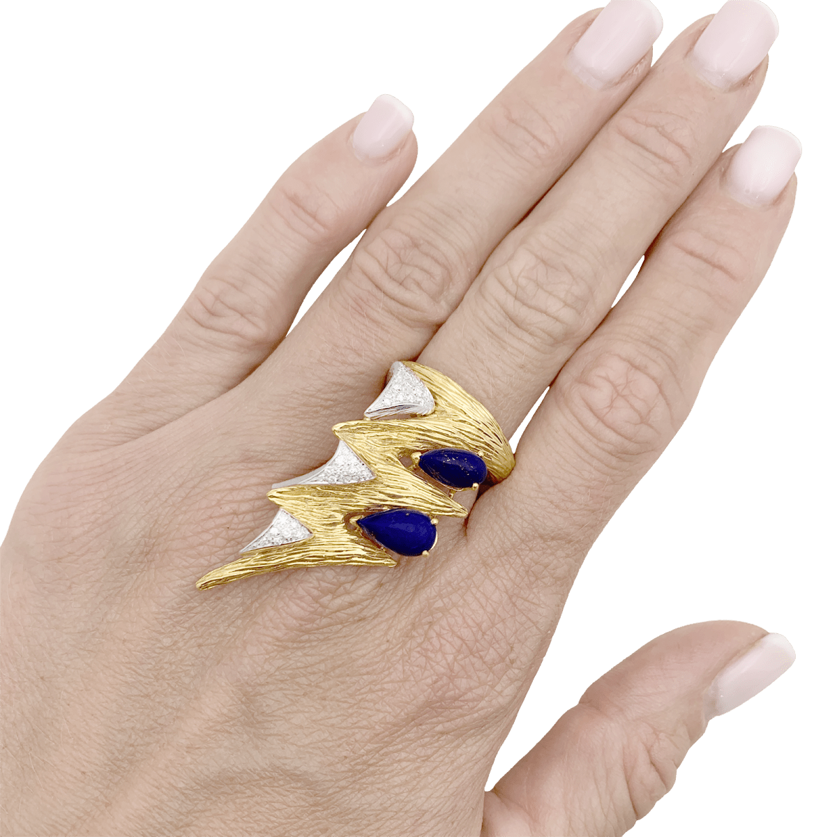 Bague "éclair" deux tons d'or 750/000, lapis lazuli et diamants. - Maison Eloe