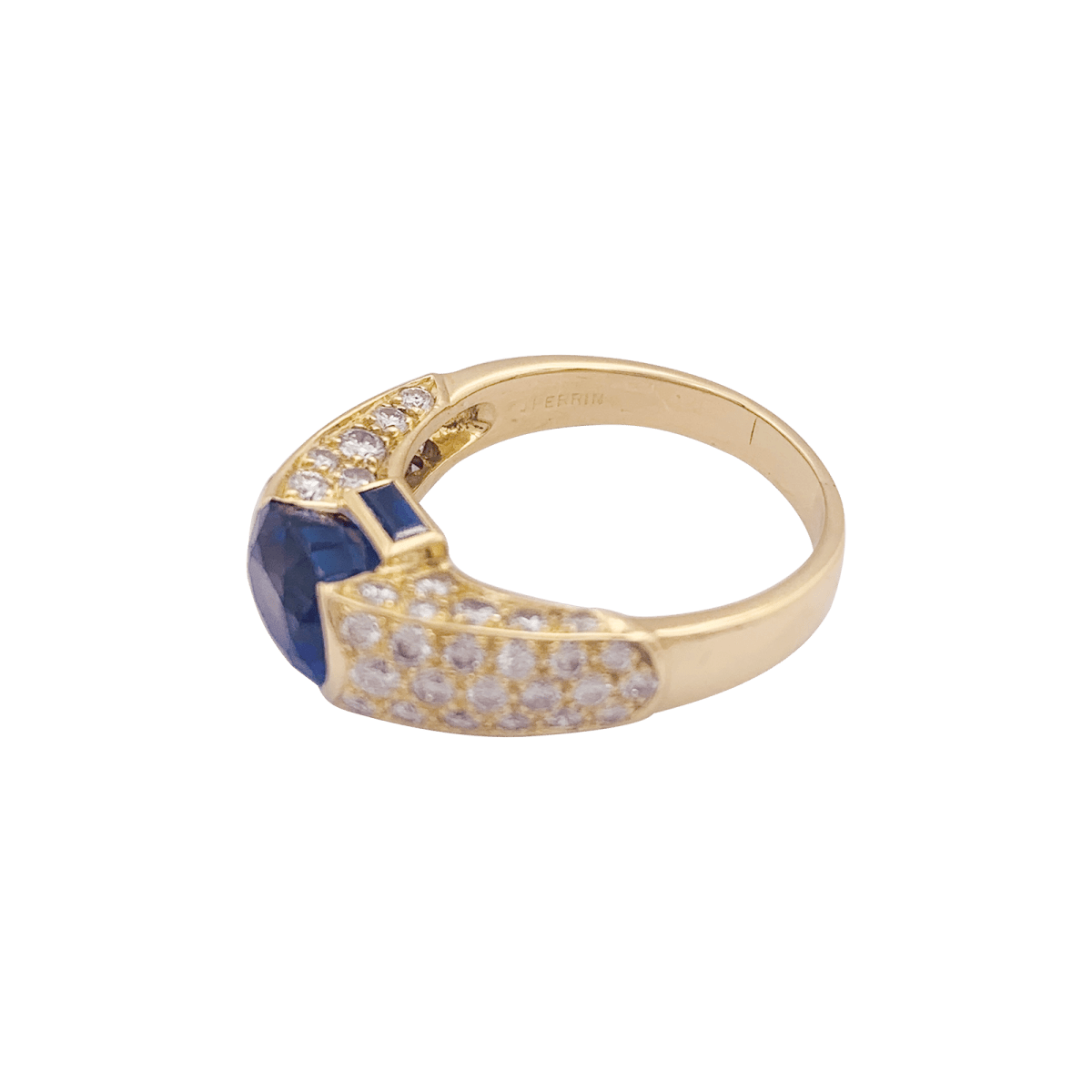 Bague vintage O.J. Perrin or jaune, diamants, saphirs. - Maison Eloe