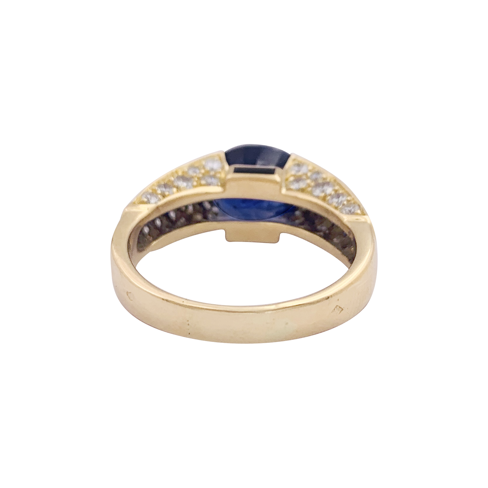 Vintage OJ Perrin ring in yellow gold, diamonds, sapphires.