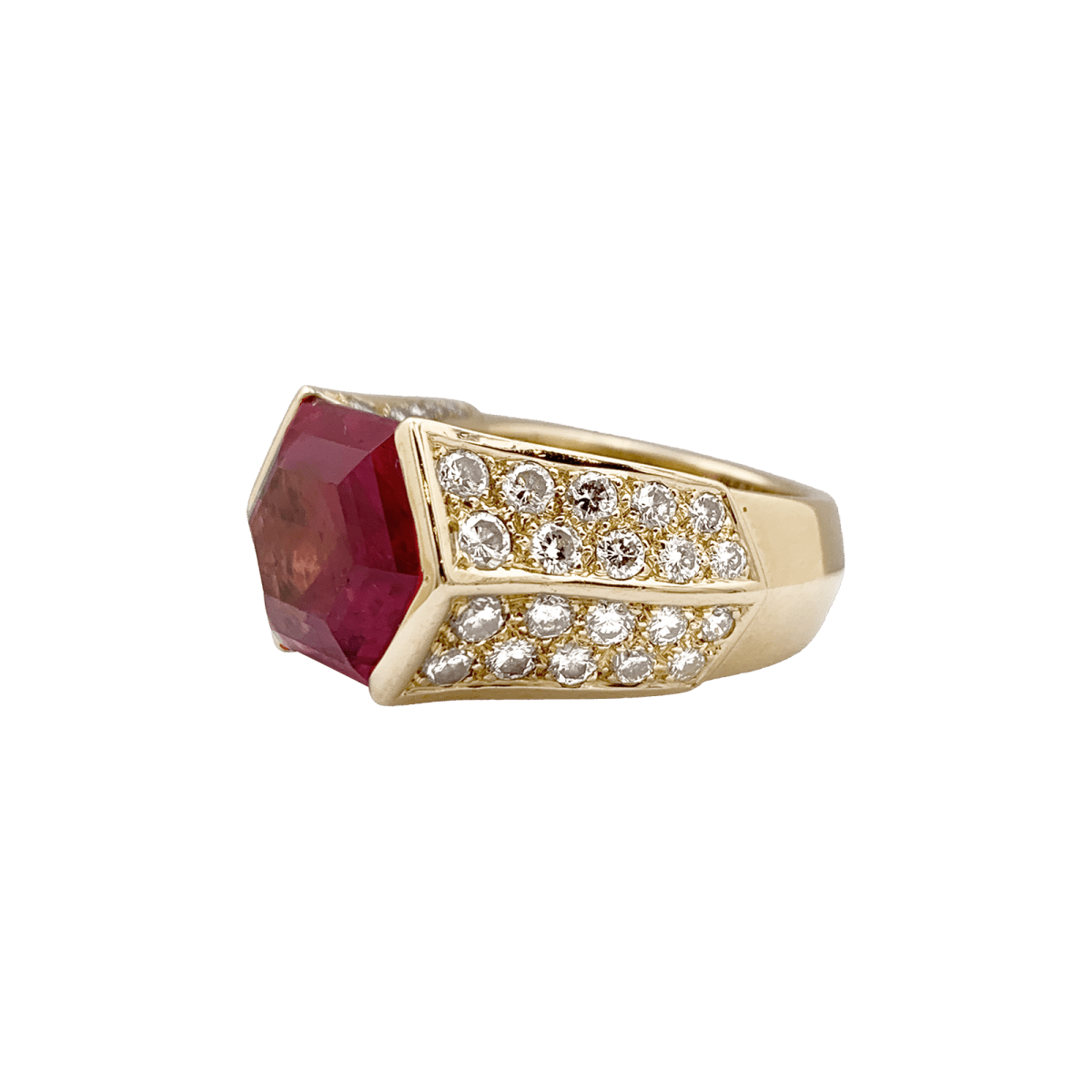 Bague vintage O.J. Perrin or jaune, diamants, tourmaline rose. - Maison Eloe