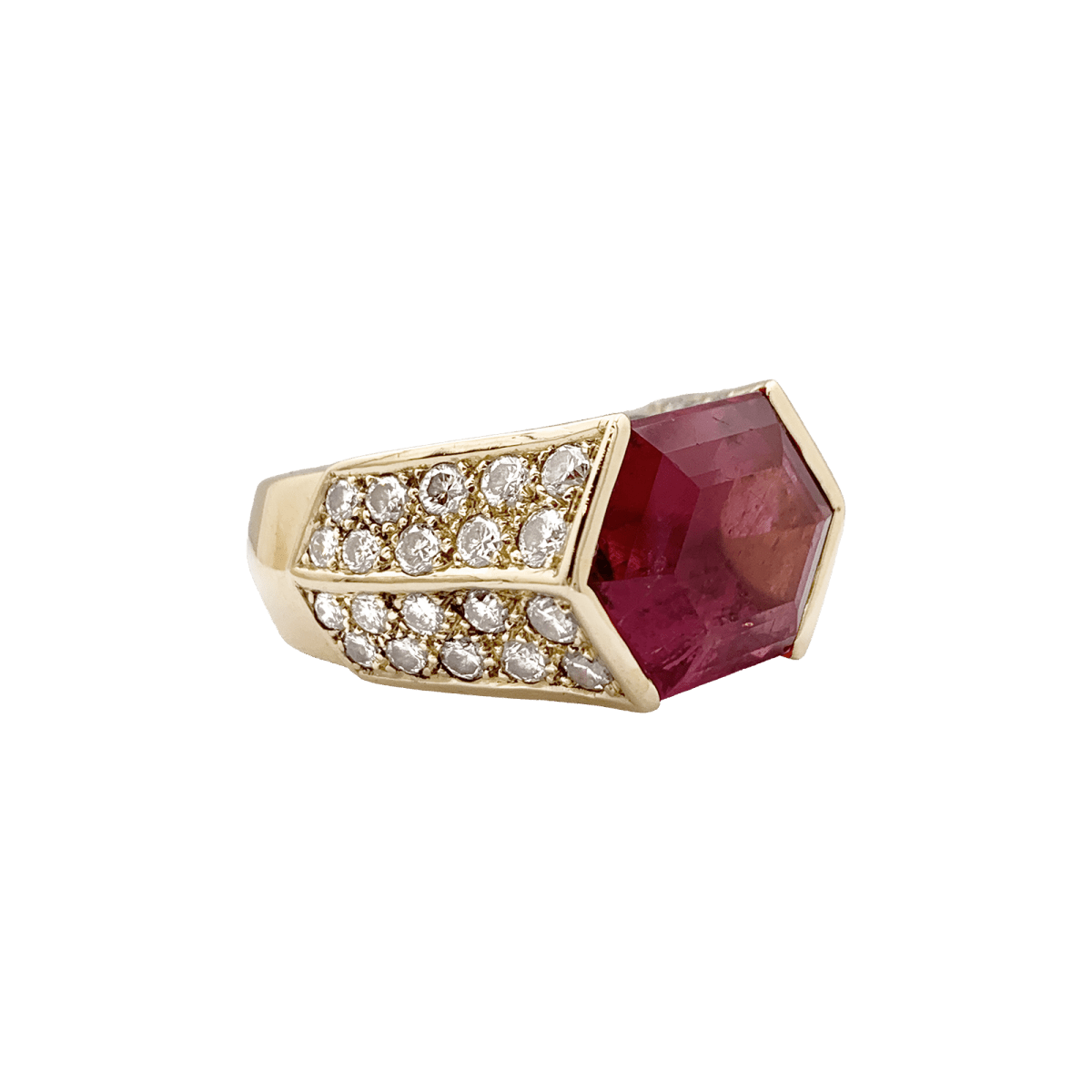Bague vintage O.J. Perrin or jaune, diamants, tourmaline rose. - Maison Eloe