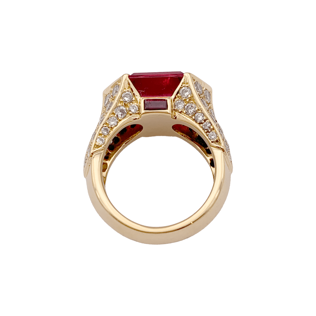 Bague vintage O.J. Perrin or jaune, diamants, tourmaline rose. - Maison Eloe