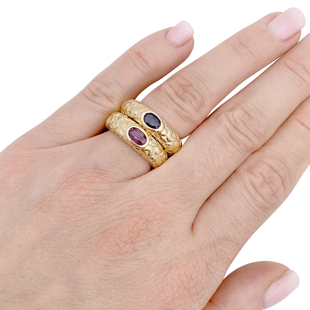 Chaumet rings, "Carrosse", yellow gold, colored sapphires.
