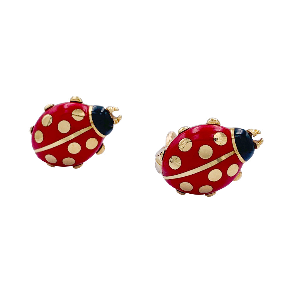 Cartier earrings, "Ladybugs", yellow gold, enamel.