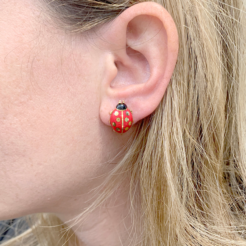 Cartier earrings, "Ladybugs", yellow gold, enamel.