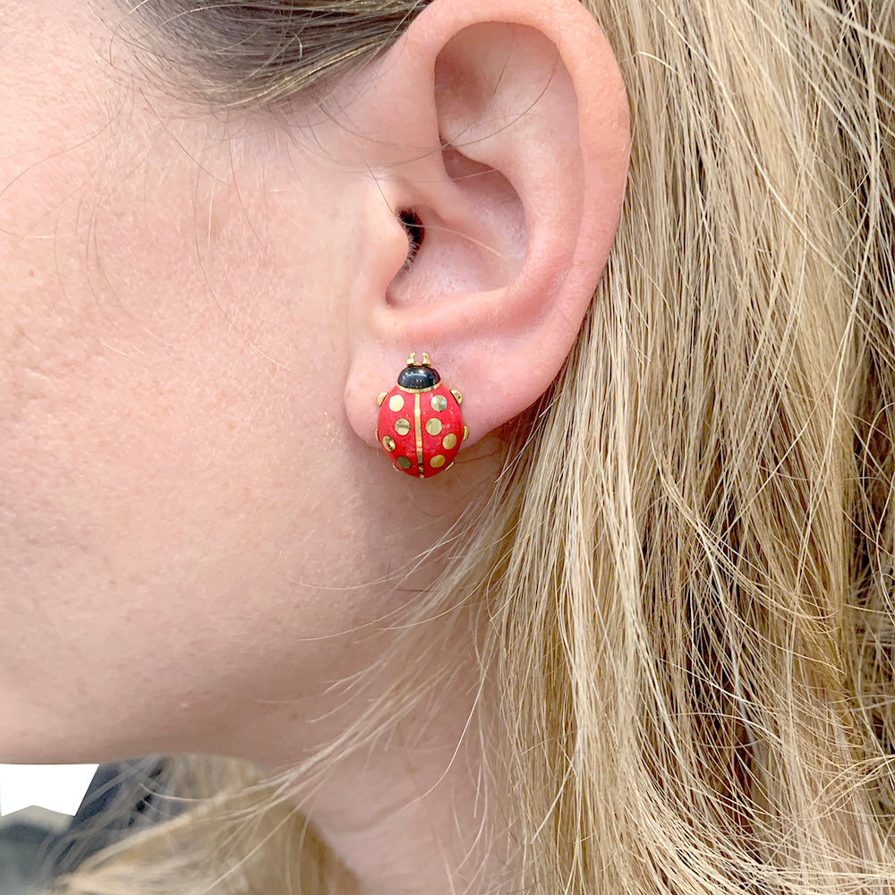 Cartier earrings, "Ladybugs", yellow gold, enamel.