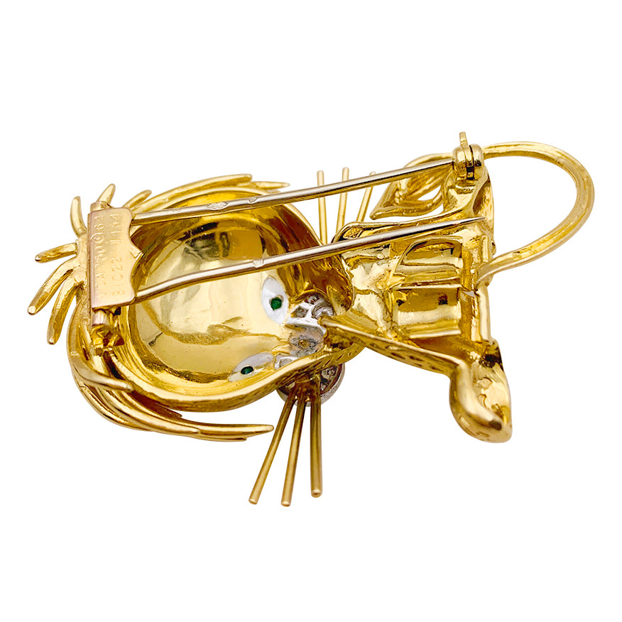 Vintage Van Cleef &amp; Arpels clip, "Lion Ebouriffé", platinum, yellow gold, diamonds, emeralds.