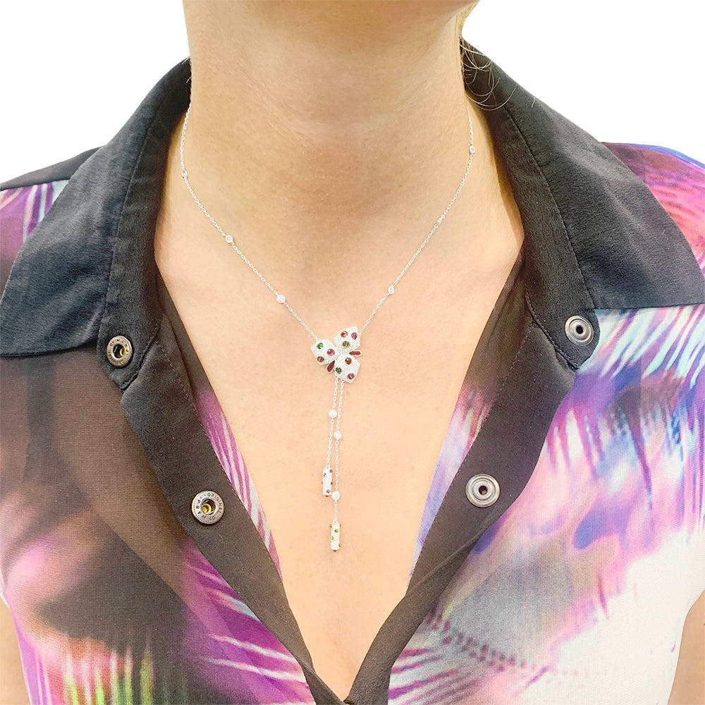 Cartier necklace, "Caresses d'Orchidées", white gold and colored stones.