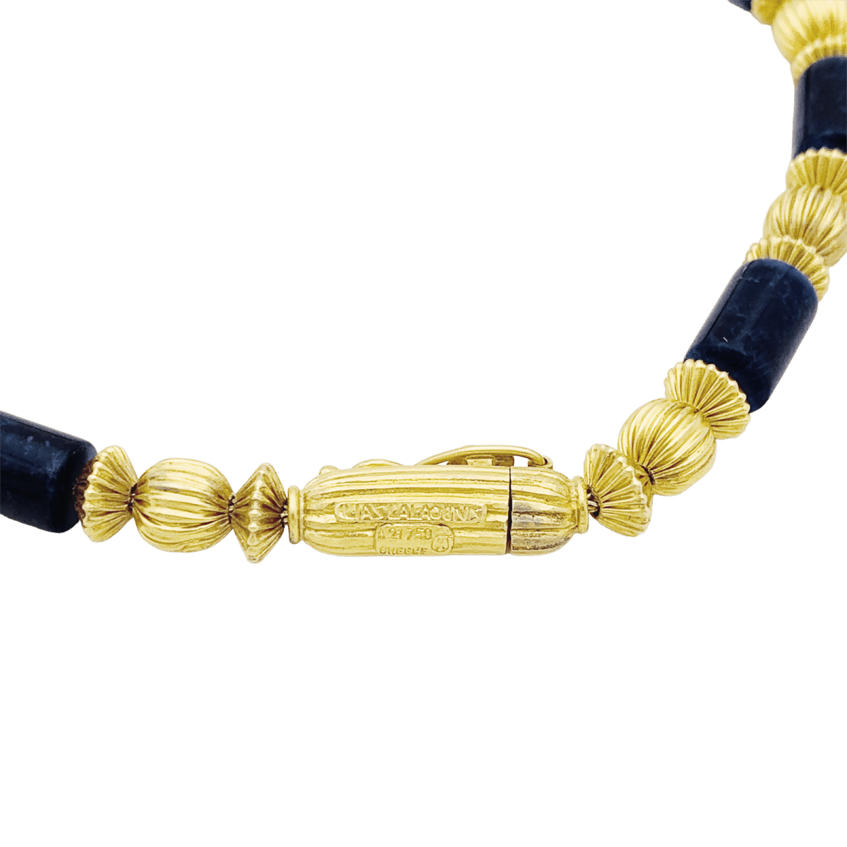 Collier Lalaounis, or jaune, sodalites. - Maison Eloe