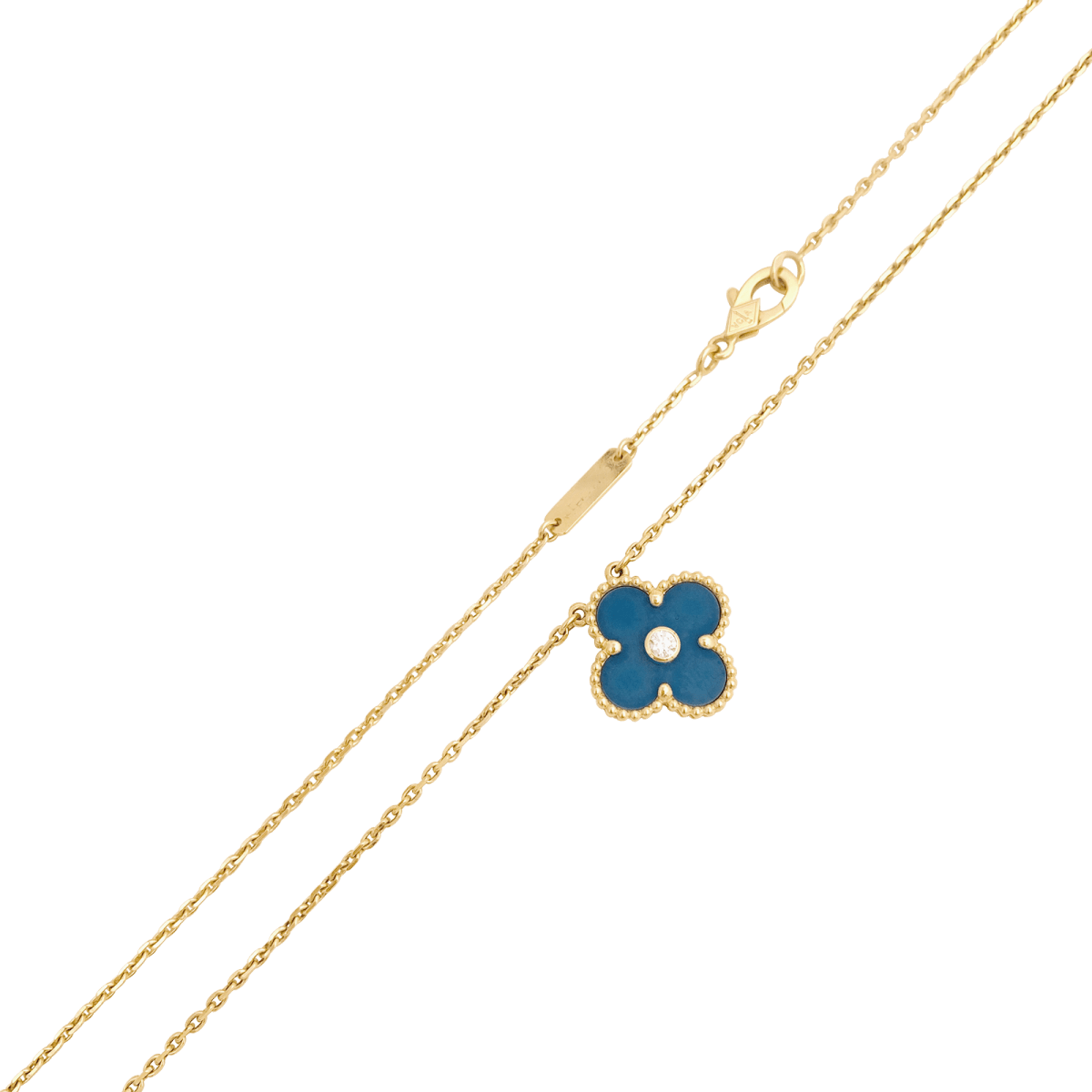 Collier Van Cleef & Arpels "Alhambra" or jaune, porcelaine, diamant. - Maison Eloe