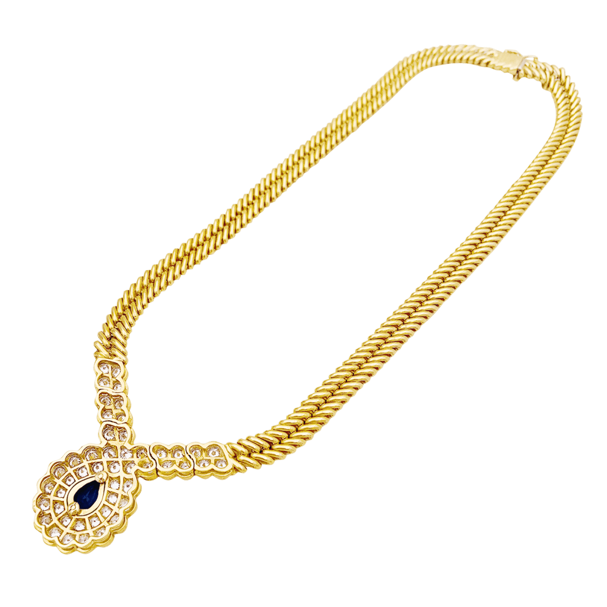 Collier Van Cleef & Arpels, or jaune, saphir, diamants. - Maison Eloe