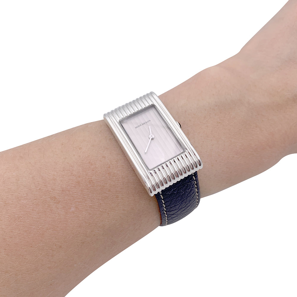 Boucheron watch, "Reflet", steel, leather.