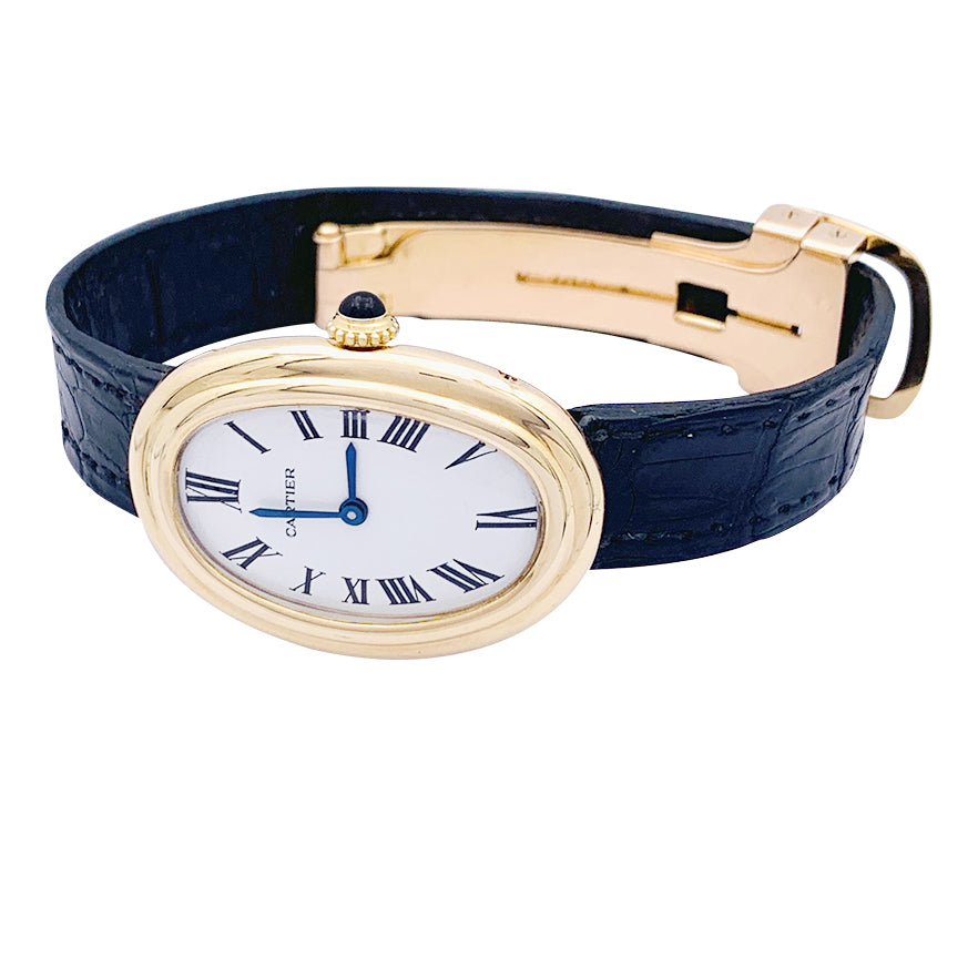 Cartier watch, "Baignoire", yellow gold, leather.