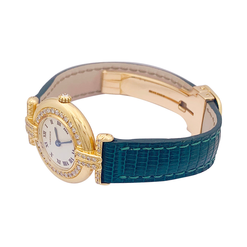 Cartier "Colisée" watch, yellow gold, diamonds, leather.