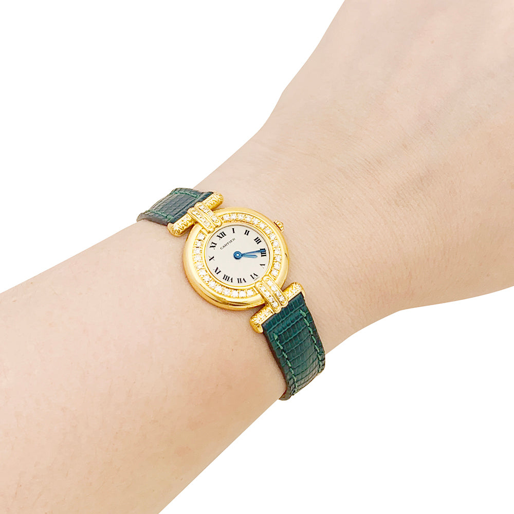 Cartier "Colisée" watch, yellow gold, diamonds, leather.