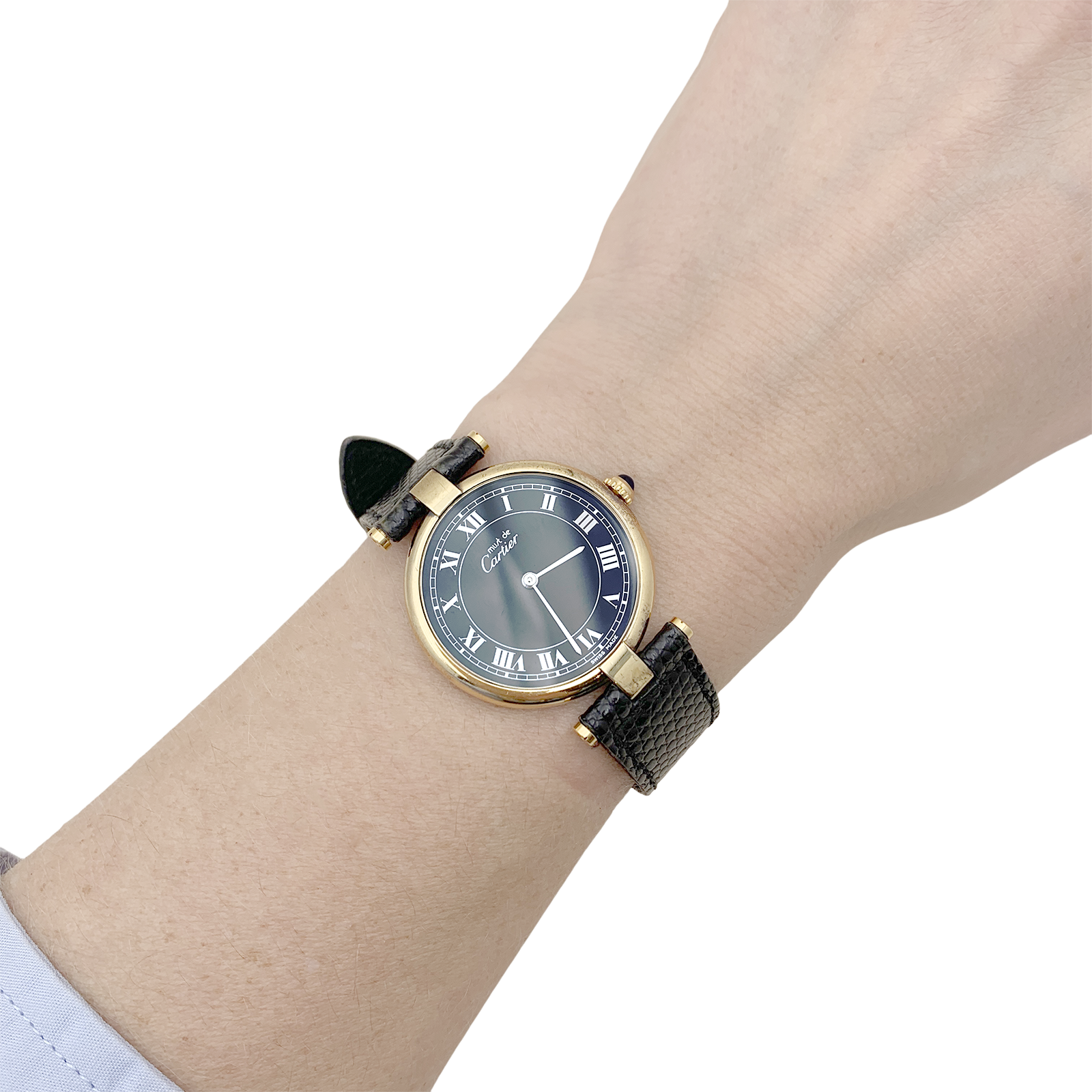 Cartier "Must Vendôme" vermeil watch, leather.
