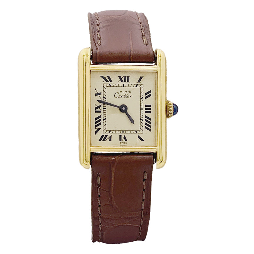 Cartier watch, "Must de Cartier", gold and silver plated, leather.