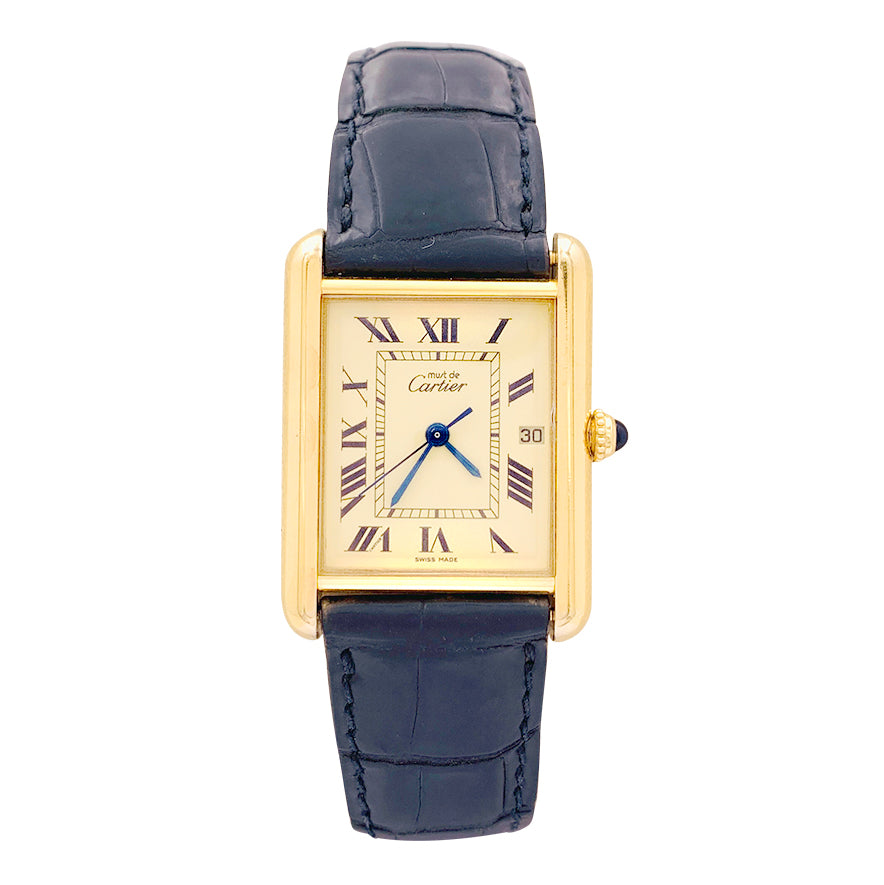 Cartier watch, "Must de Cartier", gold and silver plated, leather.