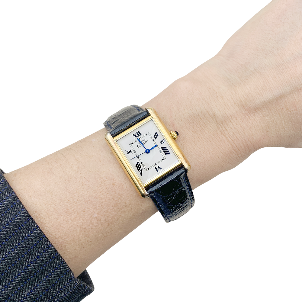 Cartier watch, "Must de Cartier", gold and silver plated, leather.