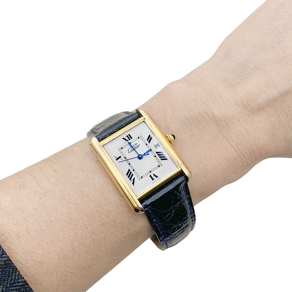 Cartier watch, "Must de Cartier", gold and silver plated, leather.