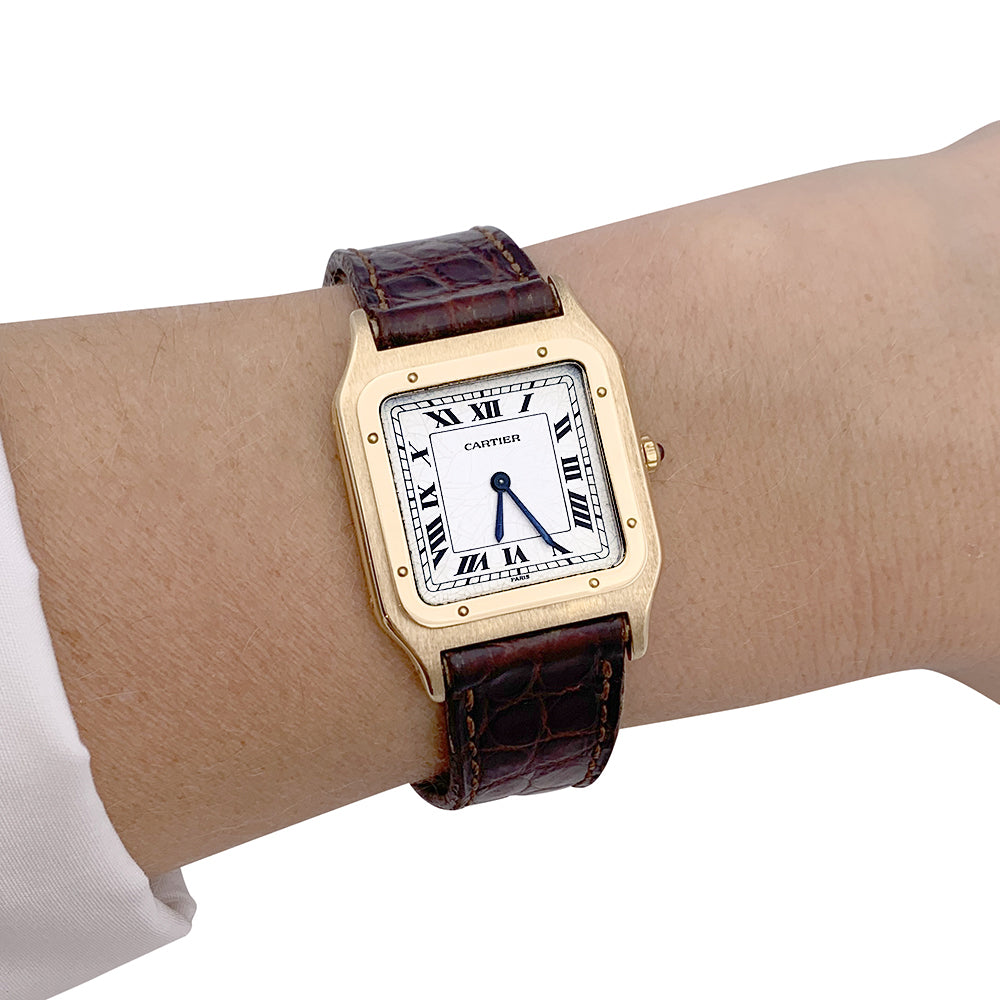 Cartier watch, "Santos Dumont", yellow gold, leather.