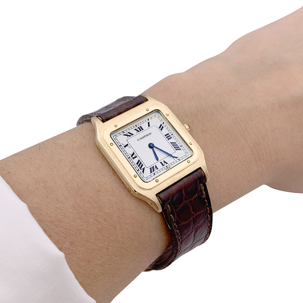 Cartier watch, "Santos Dumont", yellow gold, leather.