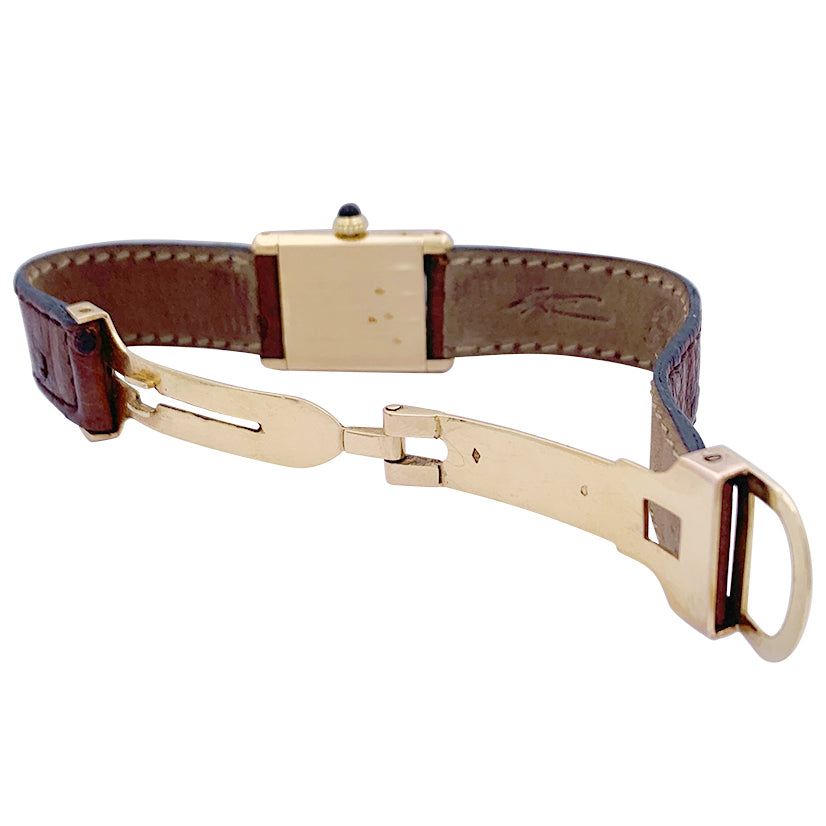 Cartier "Tank Louis Cartier" watch, yellow gold, leather.