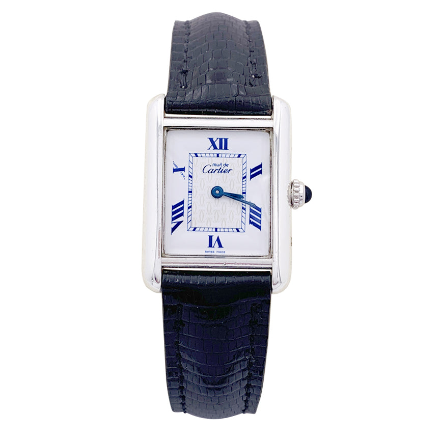 Cartier "Tank Must" silver, leather watch.