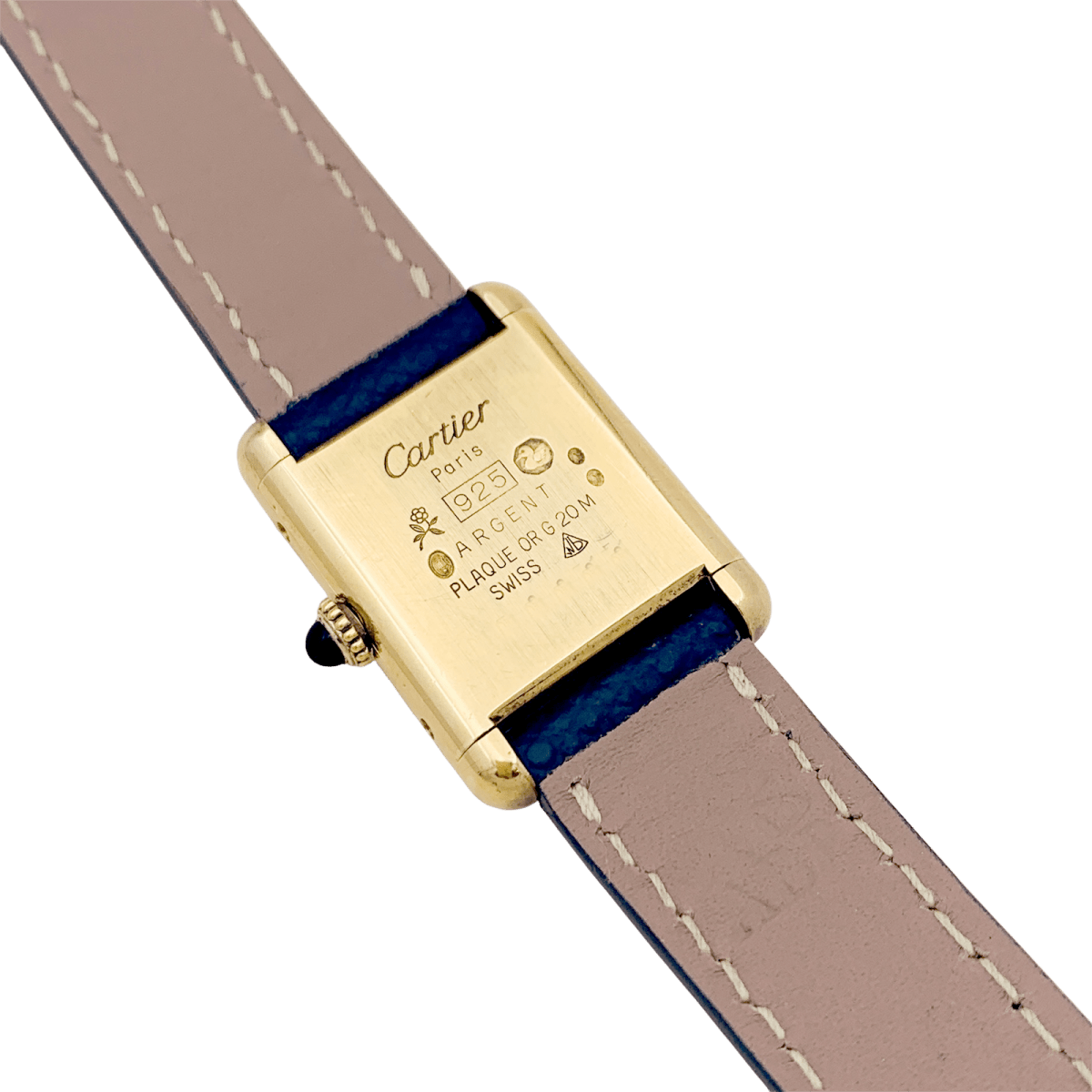 Montre Cartier, "Tank Must", argent plaqué or, cadran laqué noir. - Maison Eloe