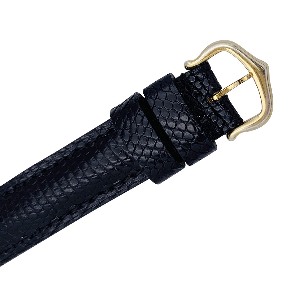 Cartier "Tank Must" watch, gold-plated silver, black lacquered dial.