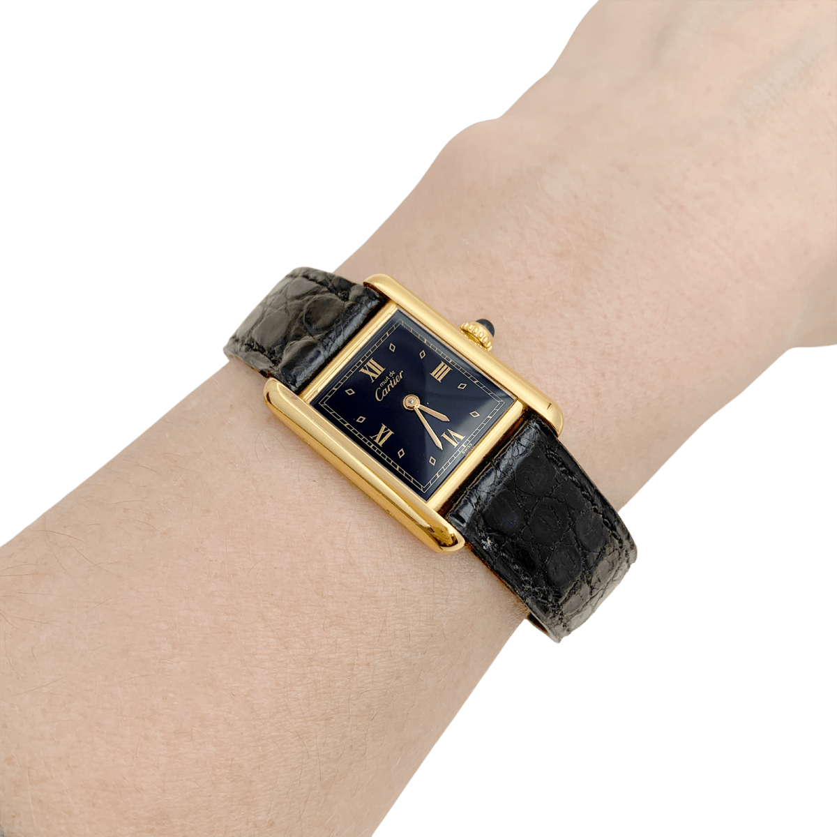 Montre Cartier "Tank Must" argent plaqué or, cuir. - Maison Eloe