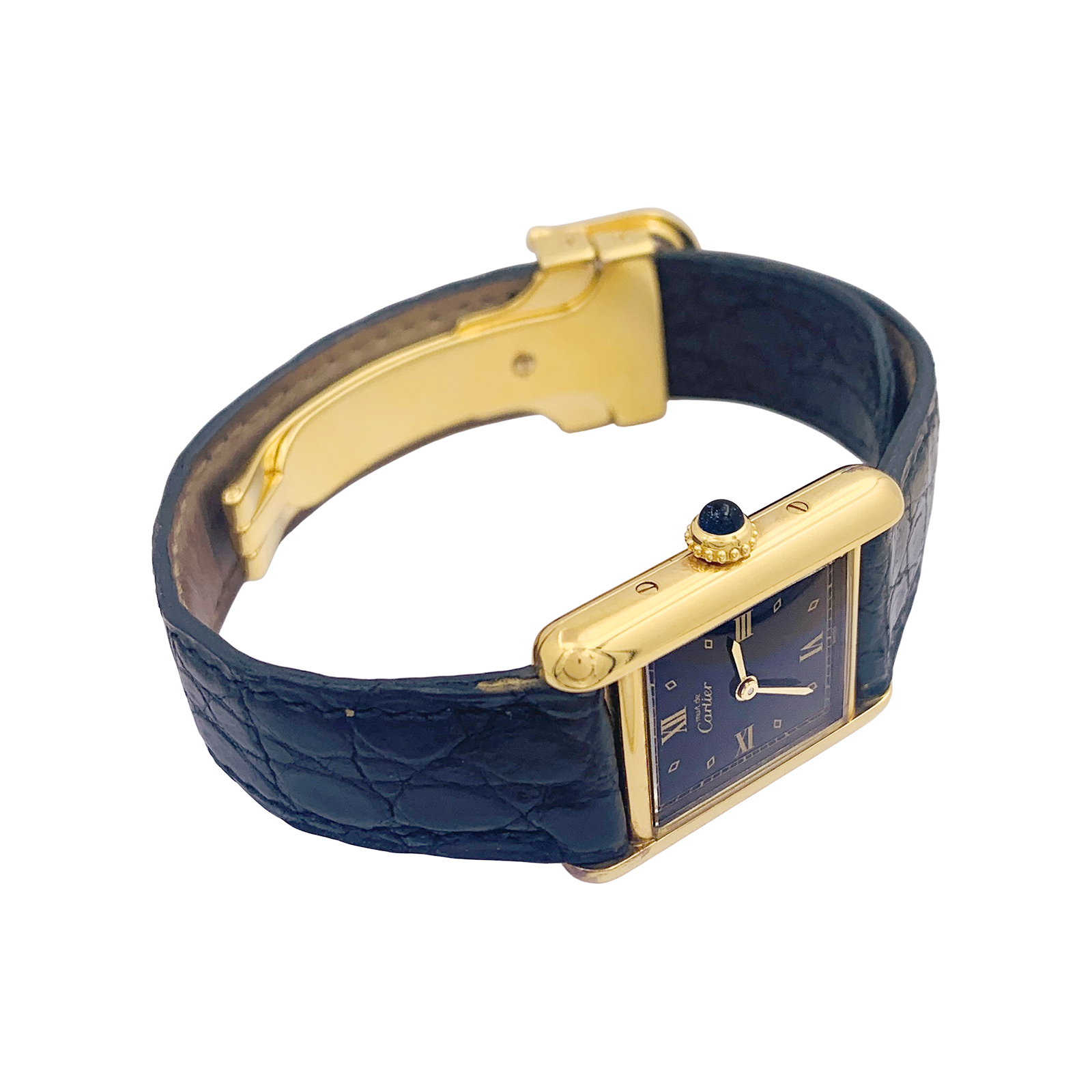 Cartier "Tank Must" watch, gold-plated silver, leather.
