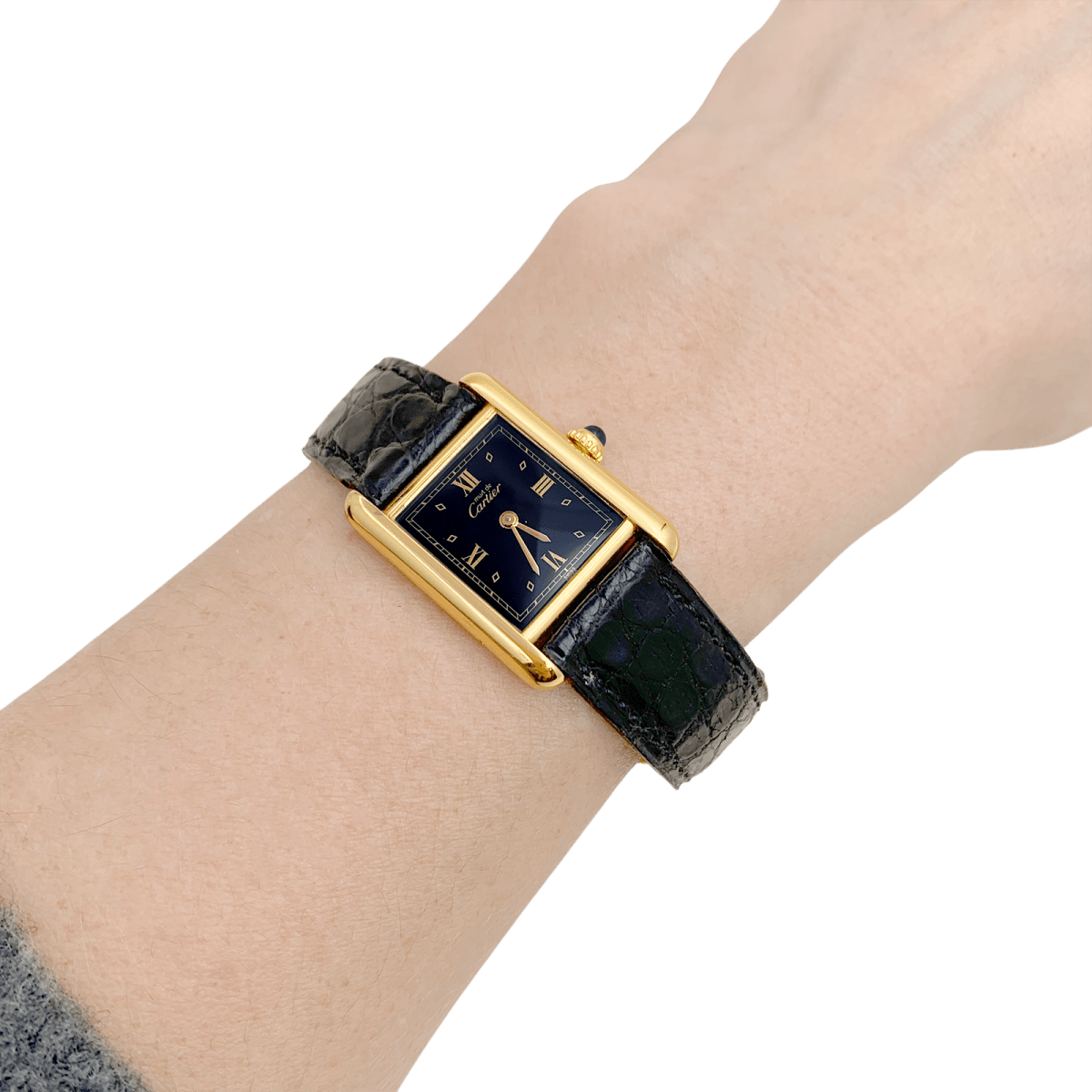 Montre Cartier "Tank Must" argent plaqué or, cuir. - Maison Eloe