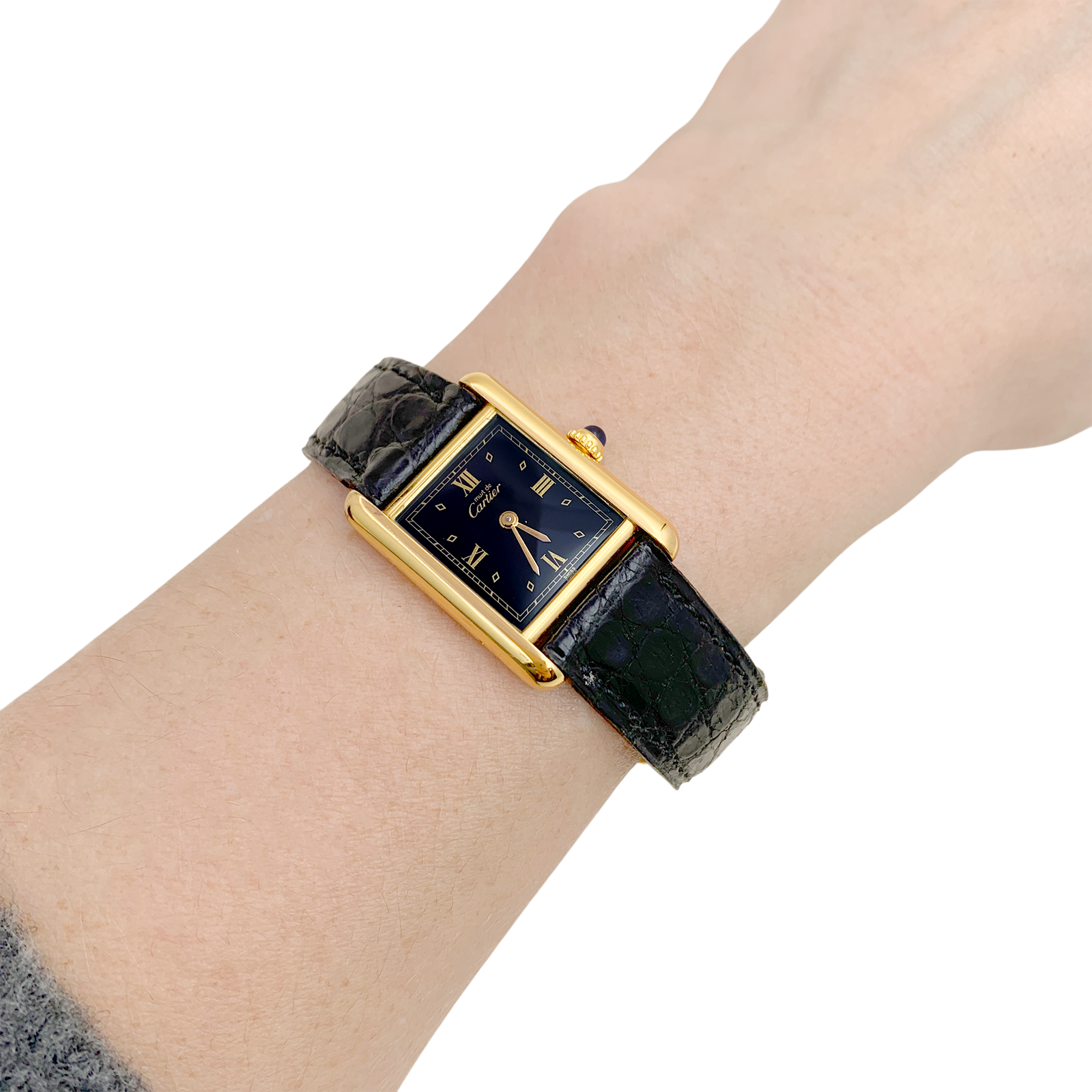 Cartier "Tank Must" watch, gold-plated silver, leather.