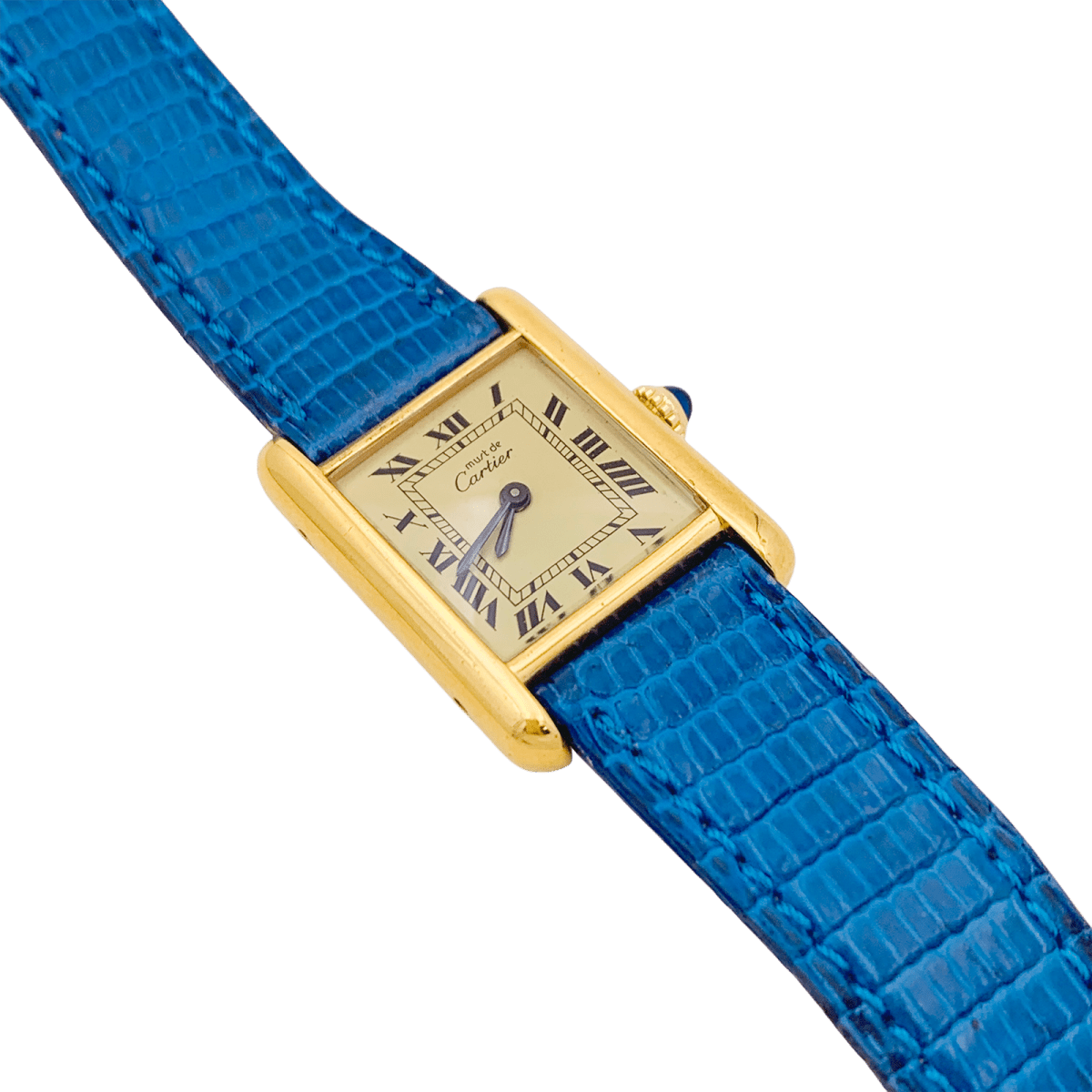 Montre Cartier "Tank Must" argent plaqué or, cuir. - Maison Eloe