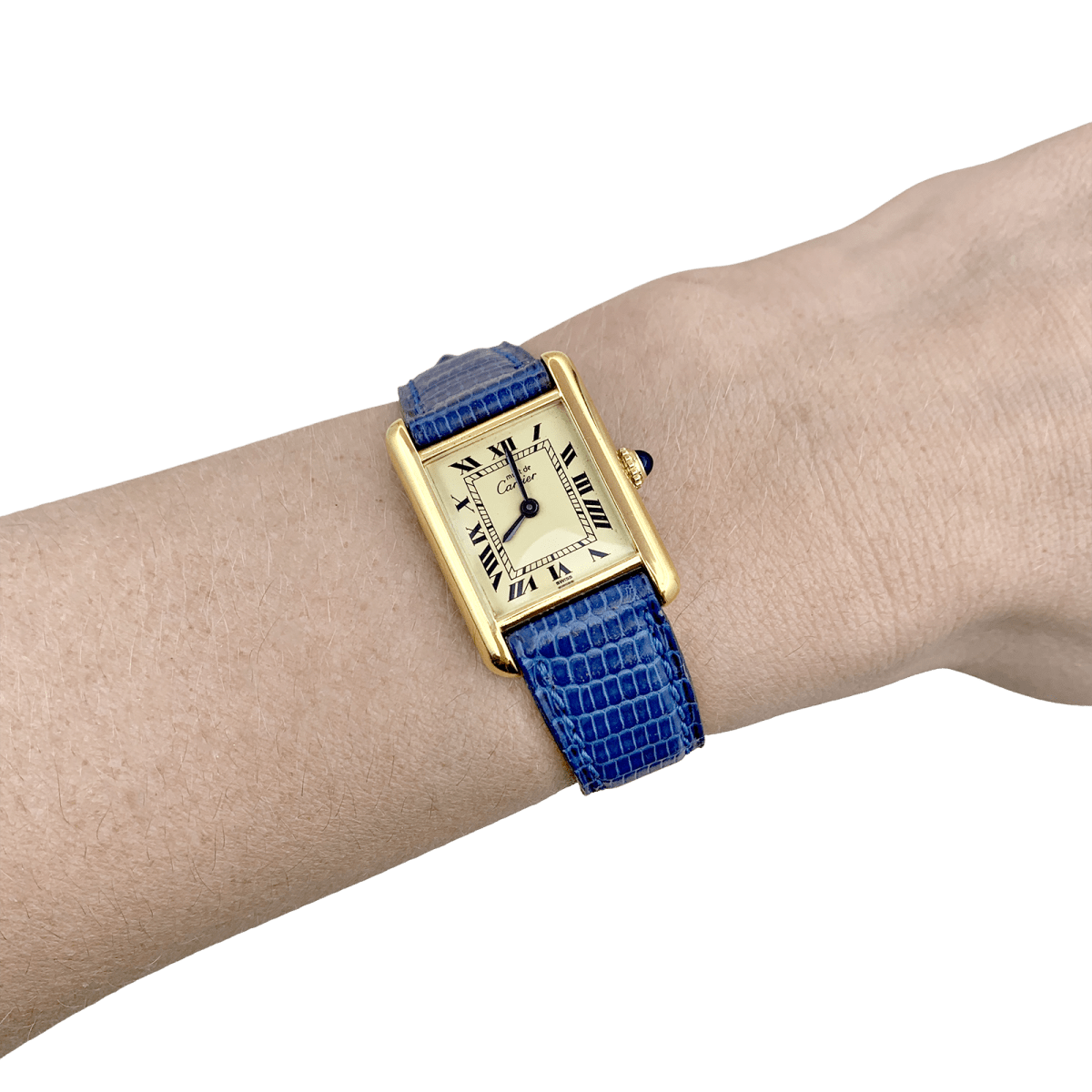 Montre Cartier "Tank Must" argent plaqué or, cuir. - Maison Eloe