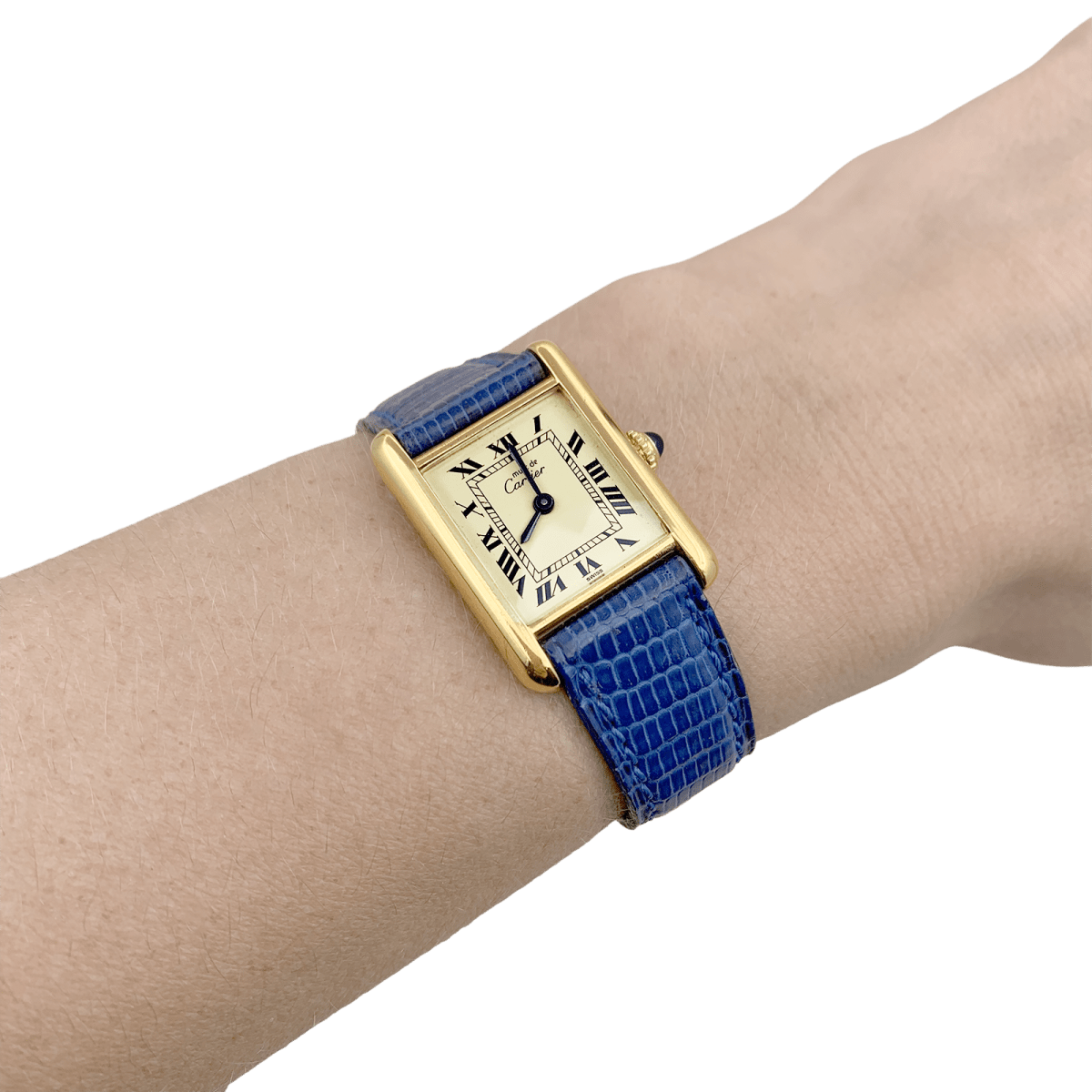 Montre Cartier "Tank Must" argent plaqué or, cuir. - Maison Eloe